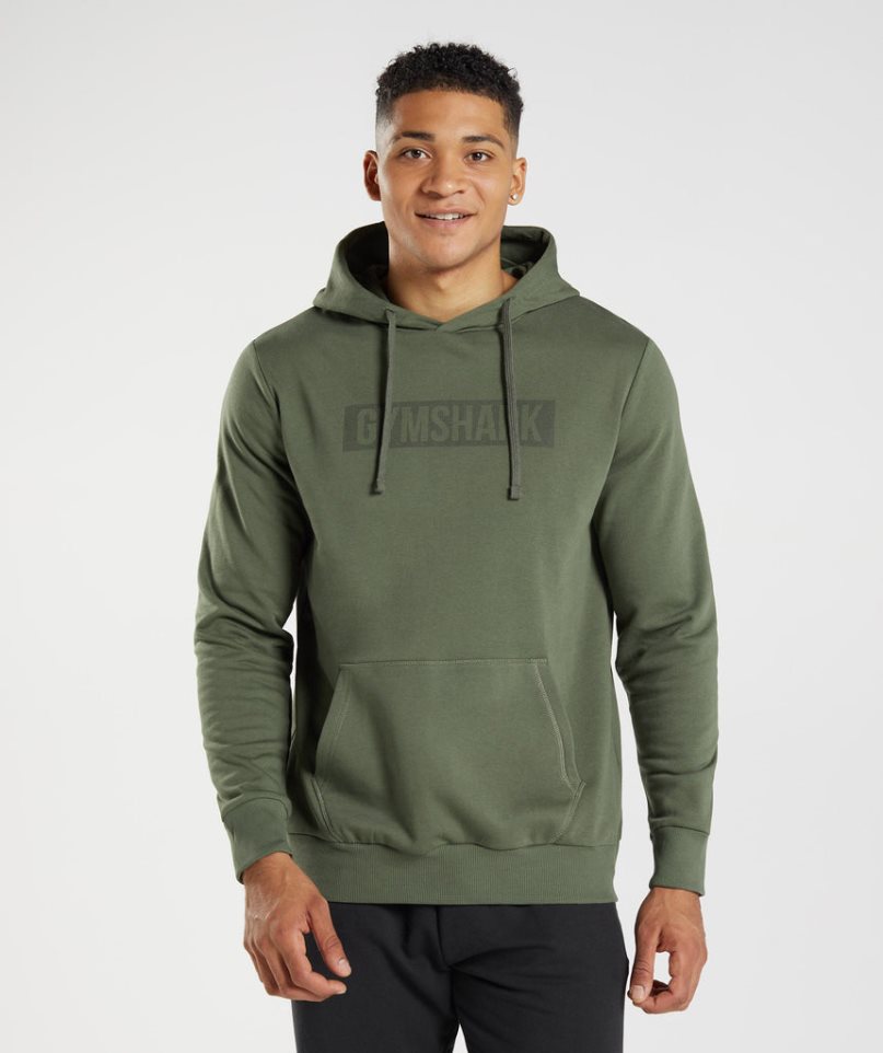 Men\'s Gymshark Block Hoodie Olive | CA 7ND516